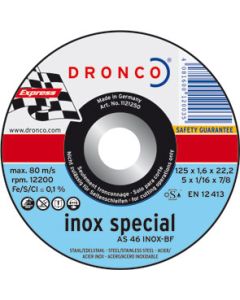 Disco corte metal 125X1,6X22,2 AS46INOX Dronco