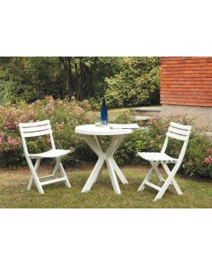 Conjunto mesa 70 cm y 2 sillas plegable jardin resina blanco