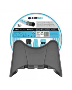 Cellfast Set riego basic, manguera 12 mm x 20 m, soporte colgador y conectores 