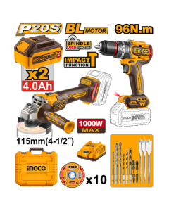 Ingco Kit combinado Taladro 96 Nm + Amoladora 115mm 20V Cosli241298E